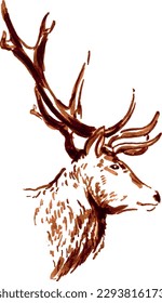 Hand brush sketch of deer head. Vector illustration.
