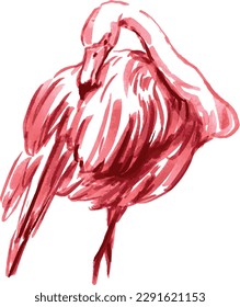 Hand brush sketch of flamingo. Vector illustration.