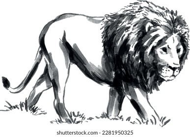 Hand brush sketch of a lion. Vector illustration.