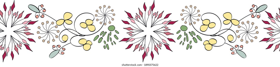 Estilo de esbozo de pincel manual. Doodles de colores. Plantilla de diseño romántico, invitaciones, decoración. Objetos de flores aislados. Conjunto de elementos. Boda vintage. Color pastel. Ilustración vectorial para la moda
