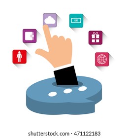 hand bubble social media technology digital app icon set. Flat illustration. Vector illustration