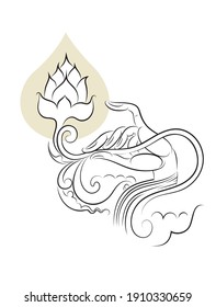 Hand Buddha holding holy Lotus .Thai art Outline vector  