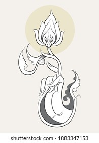 Hand Buddha with lotus in Vector illustration of Thai art design.