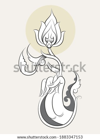 Hand Buddha with lotus in Vector illustration of Thai art design.