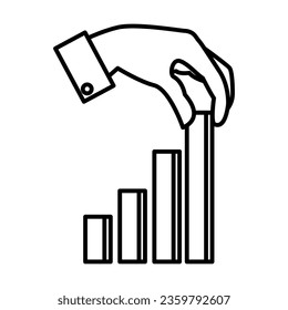 Hand building growing chart of stock exchange quotations isolated on white. Banking and marketing. Business pictogram symbol. Simple thin line black and white vector icon