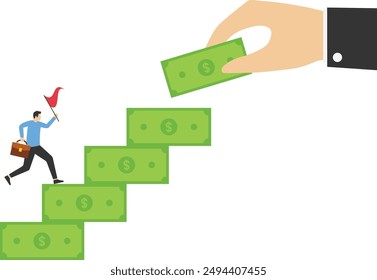 Hand building money steps, Vector illustration in flat style

