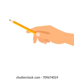 Hand with building pencil isolated on the white background, vector flat illustration