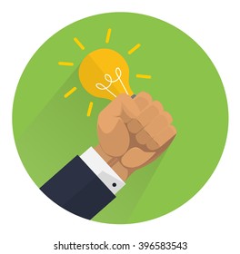 hand with bulb in flat design