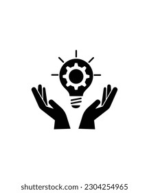 hand with bulb and gear icon, vector best flat icon.