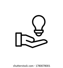 Mano, bombilla, icono de idea. Línea simple, contorno vectorial elementos de los iconos de conocimiento para ui y ux, sitio web o aplicación móvil