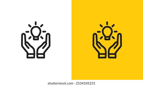 Mano y bombilla idea Logo Icon Símbolo Vector Diseño Plantilla. Encuentra el logo de la idea. Diseño simple del icono del logotipo del negocio