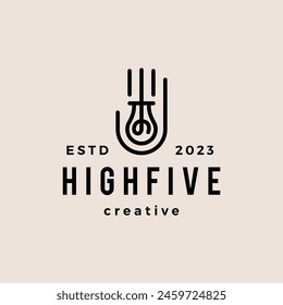 hand bulb lamp high five idea think hipster vintage logo vector icon illustration