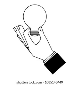 hand with bulb light idea isolated icon