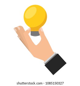 hand with bulb light idea isolated icon