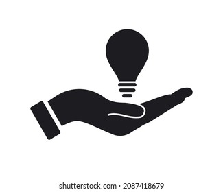 Diseño del logotipo de la lámpara de mano. Logo de la bombilla con vector de concepto de mano. Diseño del logotipo de mano y de bombilla