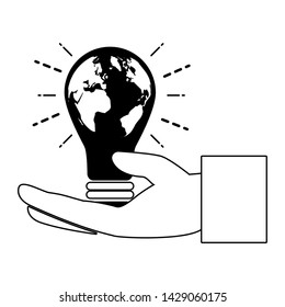 hand bulb planet eco friendly environment vector illustration