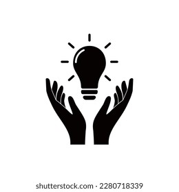 hand bulb vector solid icon