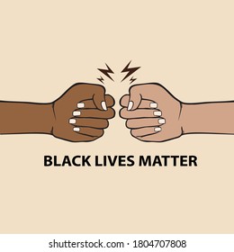 Hand bump symbol for black lives matter protest to stop violence to black people. Social poster, banner. Stop racism police violence. I can't breathe. Flat vector illustration