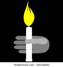 Hand with burning candle isolated on black background