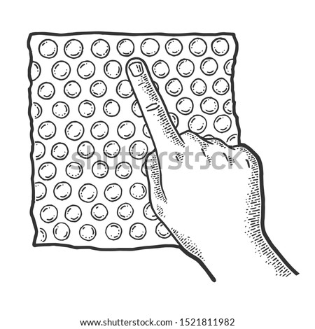 Hand bursts bubble wrap sketch engraving vector illustration. Tee shirt apparel print design. Scratch board style imitation. Black and white hand drawn image.
