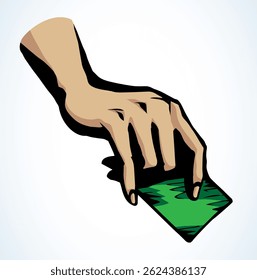 Mão com cartão de visita. Desenho vetorial