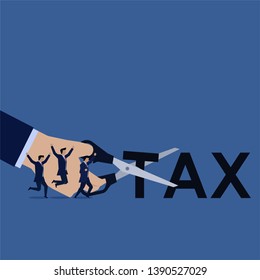Hand business cut tax text happy team. Suitable For Wallpaper, Banner, Background, Book Illustration, And Web Landing Page.