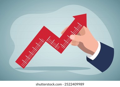 Hand mit Business Graph Pfeil. Leistungsbewertung.