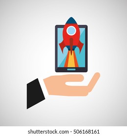 hand business growth smartphone start up vector illustration eps 10