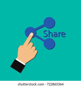 Hand of Business man and Data Sharing Concept for social media Network. Push or point action.Vector illustration flat design.