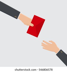 hand of business man give angpao to businessman,Red Envelope,flat design,vector eps10