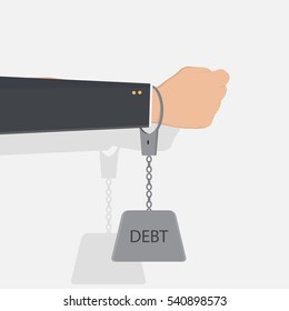 hand of business man with handcuffs and debt,flat design vector eps10.