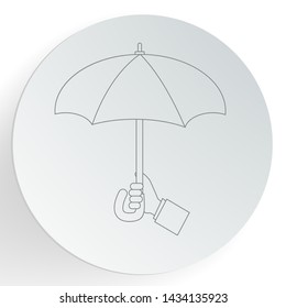 Hand of business man hold umbrella icon. Isolated flat vector illustration.