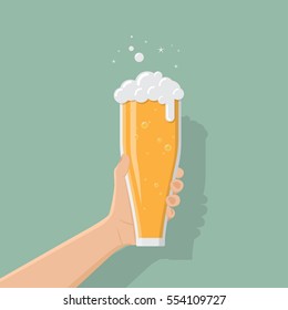 hand of business man holding beer in glass,flat design,vector illustration eps10.businessman concept.