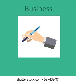 The Hand of the Business Man with Pencil. Vector Illustration