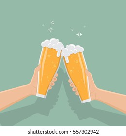 hand of business manholding bottle beer, flat design, vector illustration eps10.