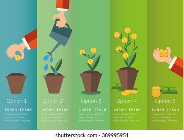 Hand of business person growing the  money tree. Concept illustration.