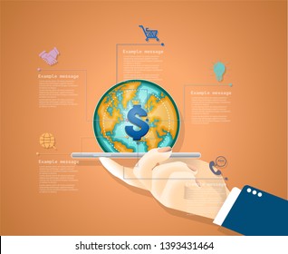 Hand business with smart phones Concepts Business images of the world money 