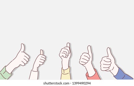 Hand of business team work tumb up isolated on white background. Hand drawn style vector design illustrations.