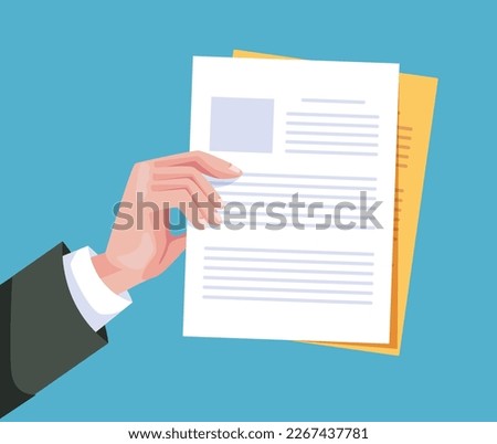 Hand businessman hand arm  hold document paper agreement isolated on white background. Graphic design vector illustration 商業照片 © 