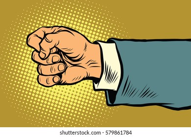 Hand of a businessman beats fist. Vintage pop art retro comic book vector illustration