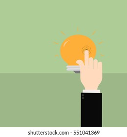 hand businessman click light bulb icon.Business idea concept