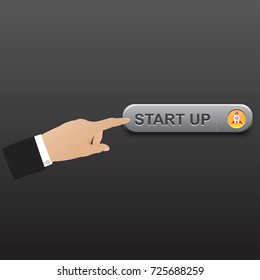 Hand businessman click Start up Button Rocket.vector, illustration concept of Start up Business 
