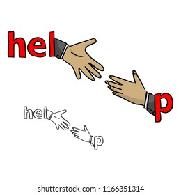 hand of businessman helping the other vector illustration sketch doodle hand drawn with black lines isolated on white background