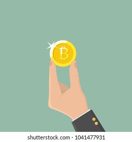 hand of businessman hold bitcoins,business concept vector illustration eps10.flat design