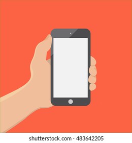 hand of businessman hold phone and touch phone ,business concept,flat design,vector eps10