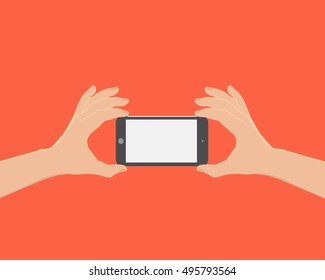 hand of businessman hold phone and touch phone ,business concept,flat design,vector eps10