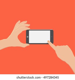 hand of businessman hold phone and touch phone ,business concept,flat design,vector eps10