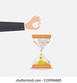 Hand of businessman hold sand clock money,times is money,passive income,flat design