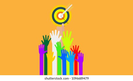 Hand of businessman hold target with arrow. Goal setting. Smart goal. Business target concept. Achievement and success. Vector illustration in flat style