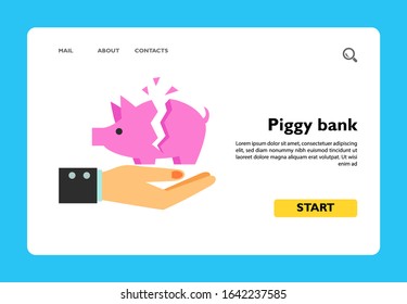 Hand of businessman holding broken piggy bank. Debt, bankruptcy, crisis. Crisis concept. Can be used for topics like business, economic crisis, finance